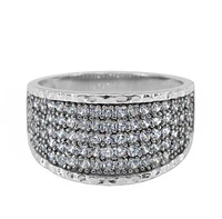 Sterling Silver With Rhodium, Hammered Style Ring Cubic Zirconia, 12.5mm Width