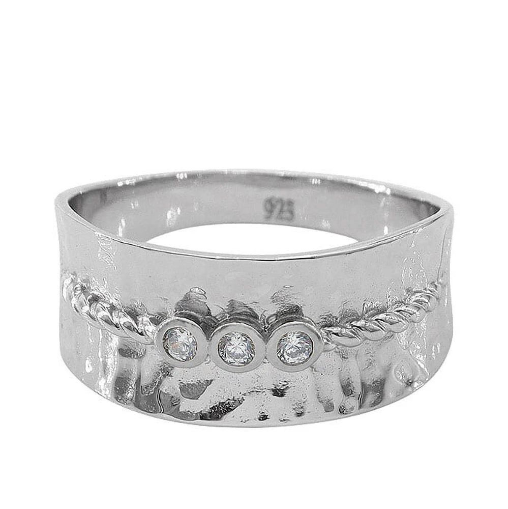 Sterling Silver With Rhodium, 2mm Cubic Zirconia Ring, 9.5mm Width