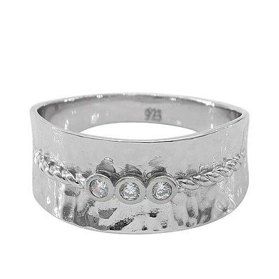 Sterling Silver With Rhodium, 2mm Cubic Zirconia Ring, 9.5mm Width