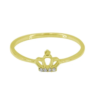 Sterling Silver With Gold, 6X7mm Crown Ring Cubic Zirconia, 1mm Band.