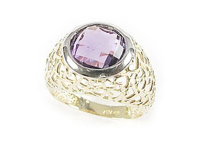 10K Yellow Gold Mesh Ring Coloured C.Z