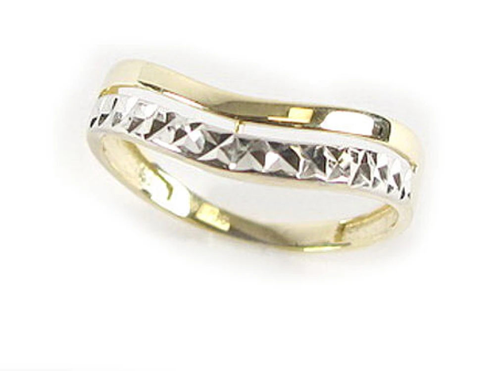 10K Yellow & White Gold Shimmer Cut Duo Curve Ring