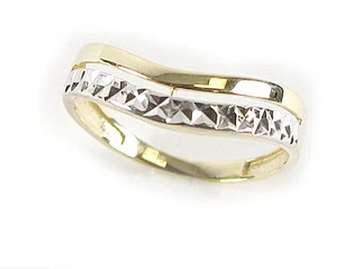 10K Yellow & White Gold Shimmer Cut Duo Curve Ring