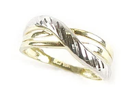 10K Yellow & White Gold Shimmer Cut Curved Ring