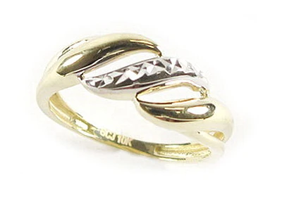 10K Yellow & White Gold Shimmer Cut Twisted Ring