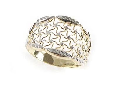 10K Yellow & White Gold Shimmer Cut Swirled Ring