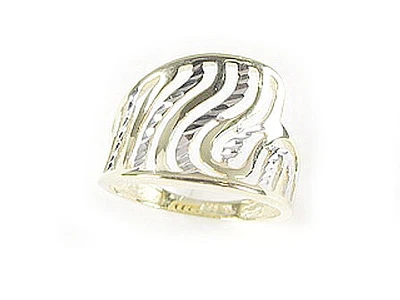 10K Yellow & White Gold Shimmer Cut Swirls Ring