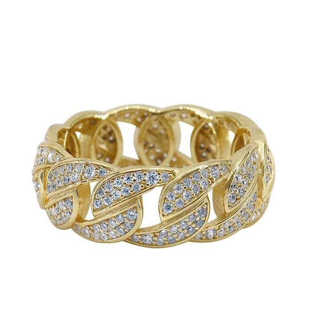Sterling Silver With Gold, Cubic Zirconia Ring, 9.5mm Width
