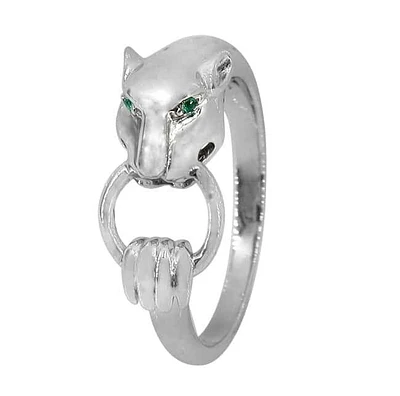 Sterling Silver With Rhodium, 9mm Panther Head Ring Cubic Zirconia, 2mm Band