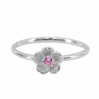 Sterling Silver, 7mm Flower Ring With 2mm Cubic Zirconia, 1.5mm Band