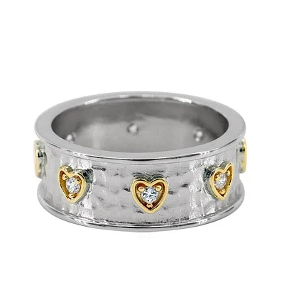 Sterling Silver, 2 Tone Heart Ring With Cubic Zirconia, 8mm Width