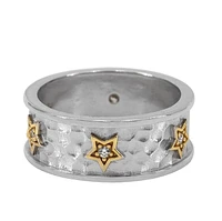 Sterling Silver, 2 Tone Star Ring With Cubic Zirconia, 8mm Width