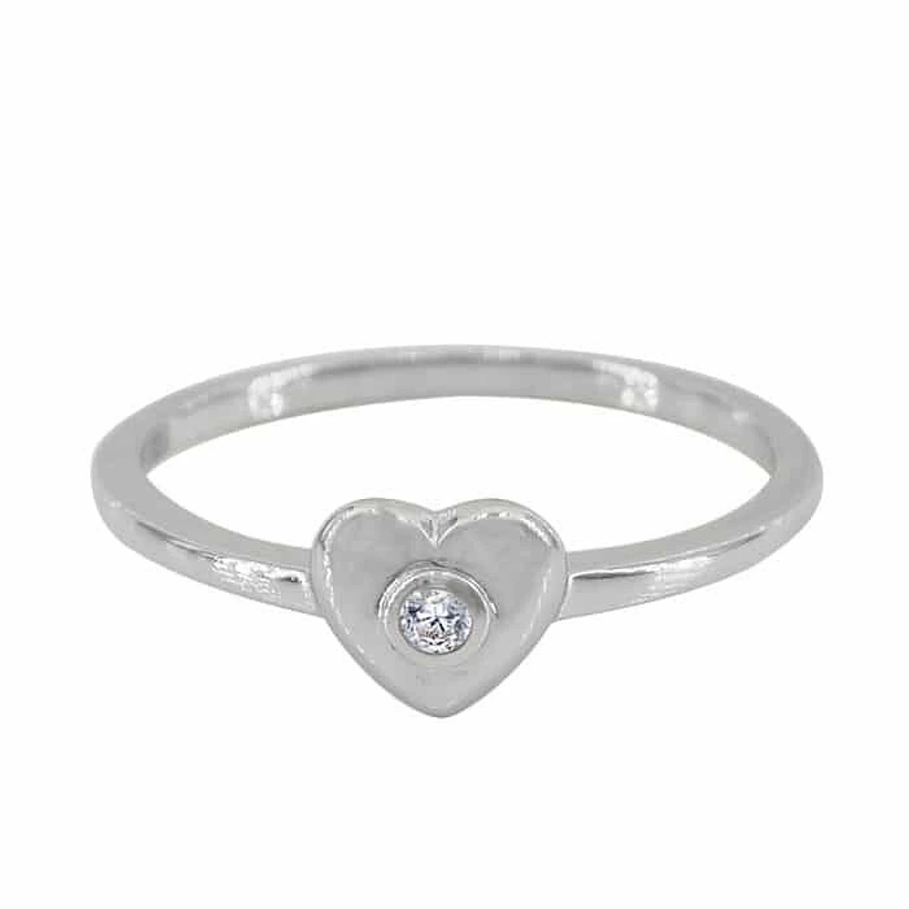 Sterling Silver With Rhodium, 6X7mm Heart Ring Cubic Zirconia, 1.5mm Band