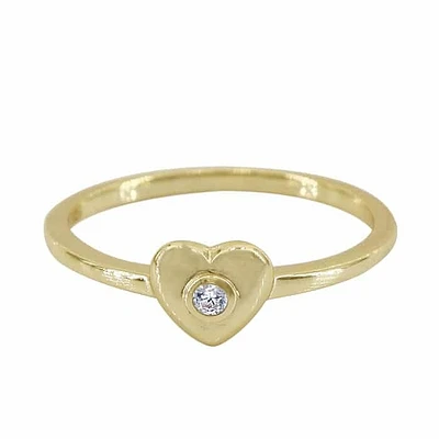 Sterling Silver With Gold, 6X7Mm Heart Ring With Cubic Zirconia, 1.5mm Band