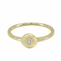 Sterling Silver With Gold, 6.5mm Round Ring Cubic Zirconia, 1mm Band