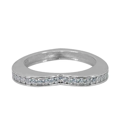 Sterling Silver With Rhodium, Heart Ring With Cubic Zirconia, 3mm Band