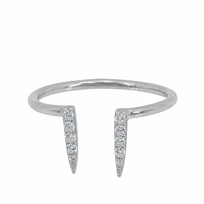 Sterling Silver With Rhodium, Double Spike Ring With Cubic Zirconia, 10mm Width