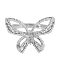 Sterling Silver With Rhodium, 16X22mm Butterfly Ring Cubic Zirconia, 2.5mm Band