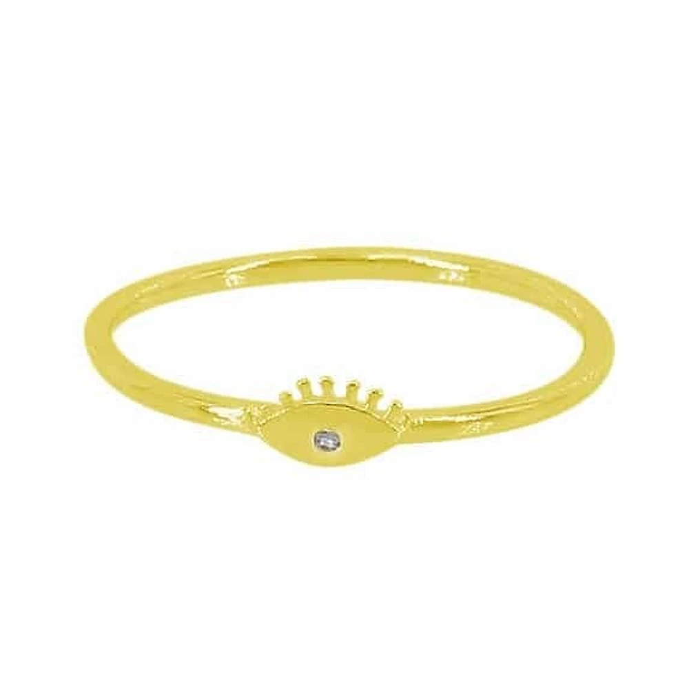 Sterling Silver With Gold, 3X6mm Evil Eye Ring 1mm Cubic Zirconia, Band