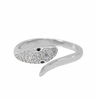 Sterling Silver With Rhodium, Cubic Zirconia, Adjustable Snake Ring, 9mm Width