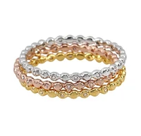 Sterling Silver, 3 Tone Stackable Ring Set With Cubic Zircnia