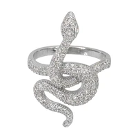 Sterling Silver With Rhodium, 32X17mm Snake Ring Cubic Zirconia, 2.5mm Band