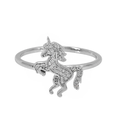 Sterling Silver With Rhodium, Cubic Zirconia Unicorn Ring, 14X11mm, 1.5mm Band