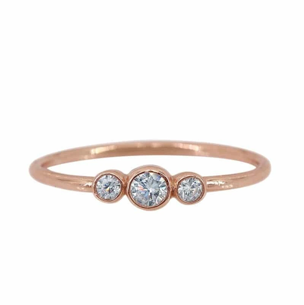 Sterling Silver With Rose Gold, Cubic Zirconia Trinity Ring, 9X3mm Width