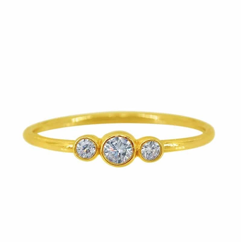 Sterling Silver With Gold, Cubic Zirconia Trinity Ring, 9X3mm Width