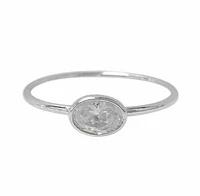 Sterling Silver With Rhodium, Stackable Ring With 5X4mm Oval Cubic Zirconia.