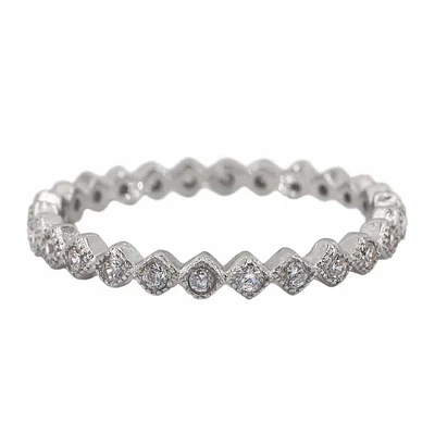 Sterling Silver With Rhodium, Stackable Ring With Cubic Zirconia