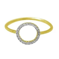Sterling Silver With Gold, 9mm Open Circle Ring With Cubic Zirconia.