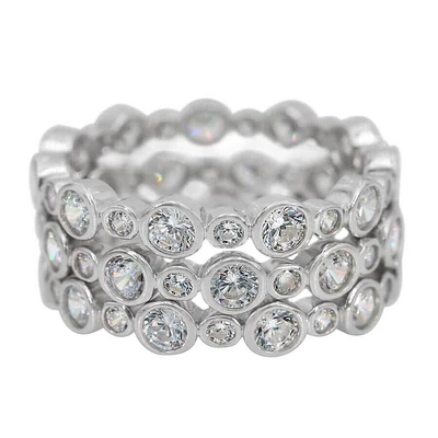 Sterling Silver With Rhodium, 3.5mm Stackable Ring Set With Cubic Zirconia