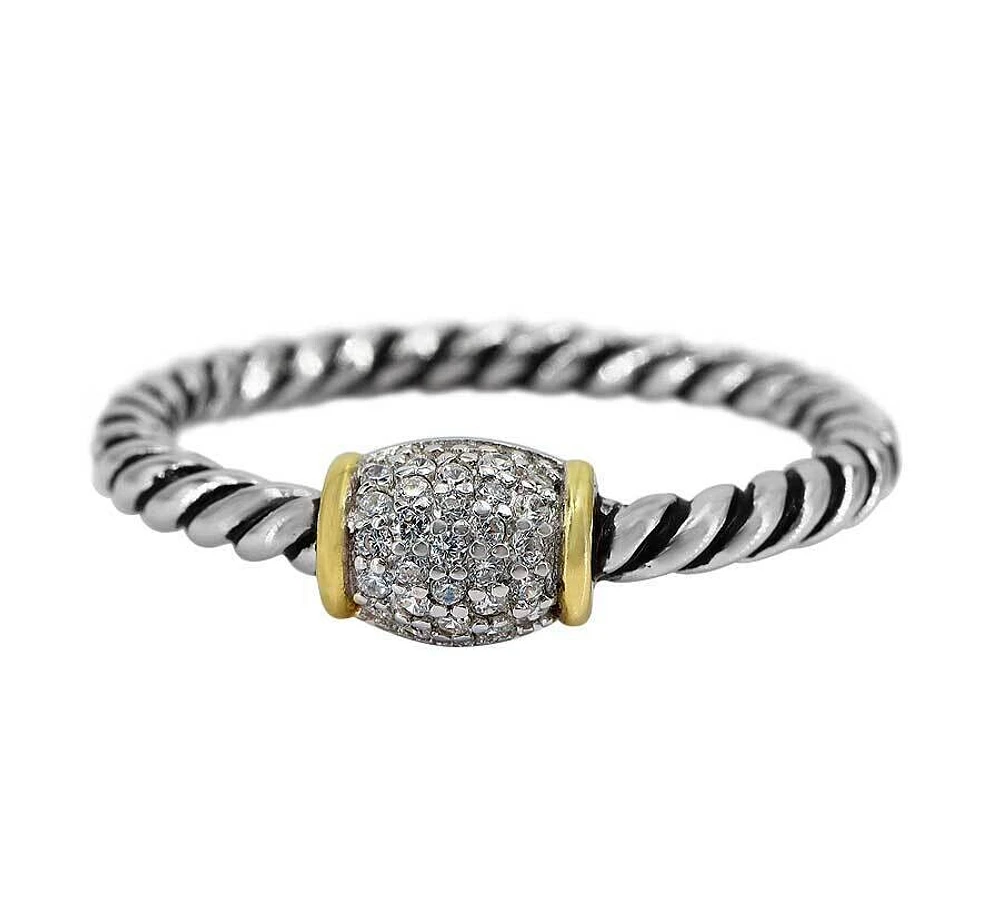 Sterling Silver, 2 Tone Ring With Cubic Zirconia, 5.5Mm Width, 2.5Mm Band