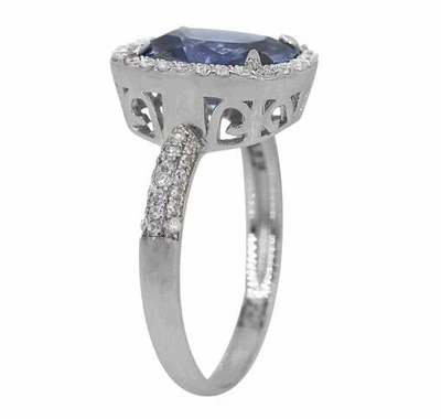 Sterling Silver With Rhodium, 11X9mm Sapphire Cubic Zirconia Ring