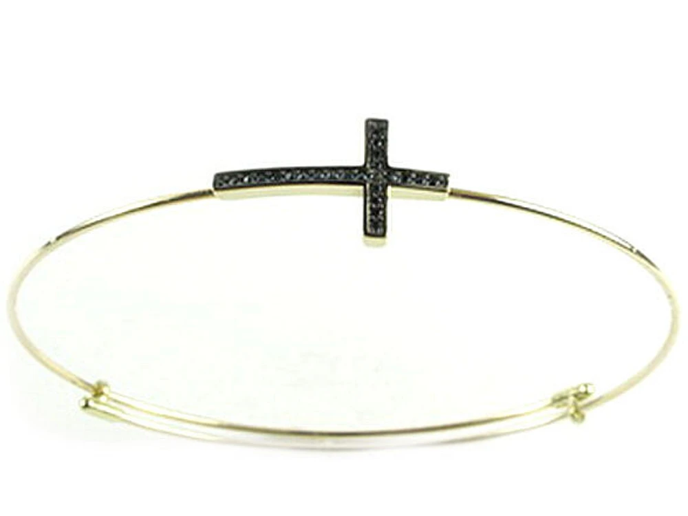 10K Yellow Gold Cross Bangle Bracelet C/Z