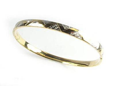 10K Yellow & White Gold Fancy Grooved Bangle Bracelet