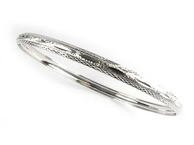 10K White Gold Grooved Bangle Bracelet
