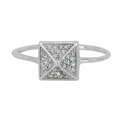 Sterling Silver With Rhodium, 8X8mm Pyramid Ring Cubic Zirconia