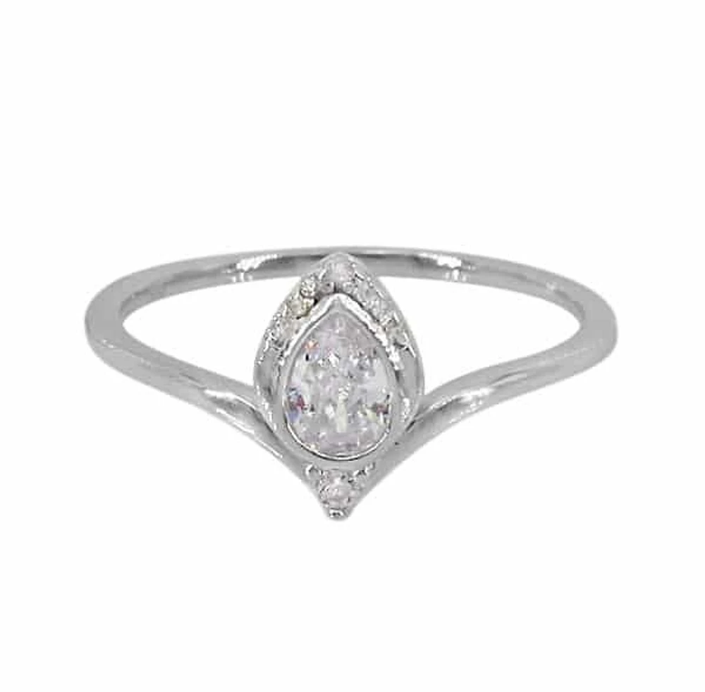 Sterling Silver With Rhodium, Cubic Zirconia Ring, 1mm Band