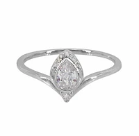 Sterling Silver With Rhodium, Cubic Zirconia Ring, 1mm Band