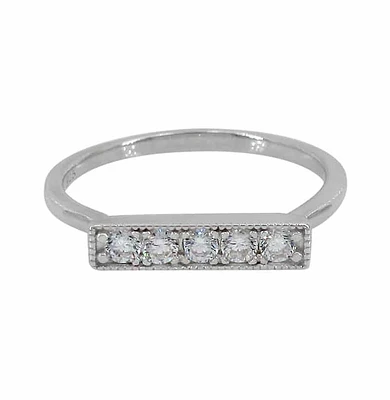 Sterling Silver With Rhodium, Cubic Zirconia Ring, 15×3.5mm Bar And 1.5mm Band