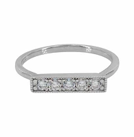 Sterling Silver With Rhodium, Cubic Zirconia Ring, 15×3.5mm Bar And 1.5mm Band