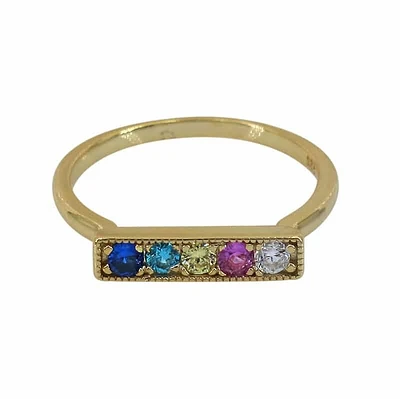 Sterling Silver With Gold, Cubic Zirconia Ring, 15×3.5mm Bar And 1.5m Band