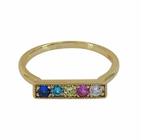 Sterling Silver With Gold, Cubic Zirconia Ring, 15×3.5mm Bar And 1.5m Band