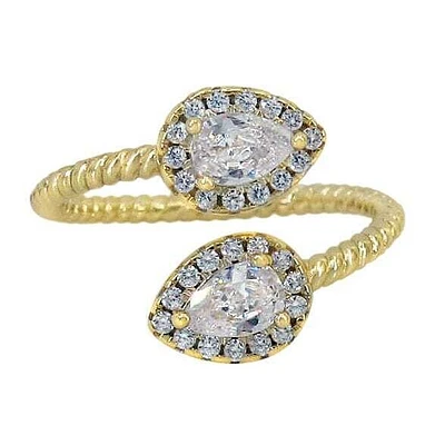 Sterling Silver With Gold, Cubic Zirconia Ring, Center Stone Is Approximately 6X4mm