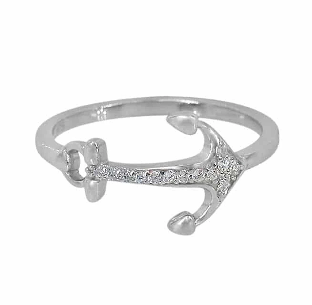 Sterling Silver With Rhodium, 14X11mm Anchor Ring Cubic Zirconia