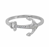 Sterling Silver With Rhodium, 14X11mm Anchor Ring Cubic Zirconia