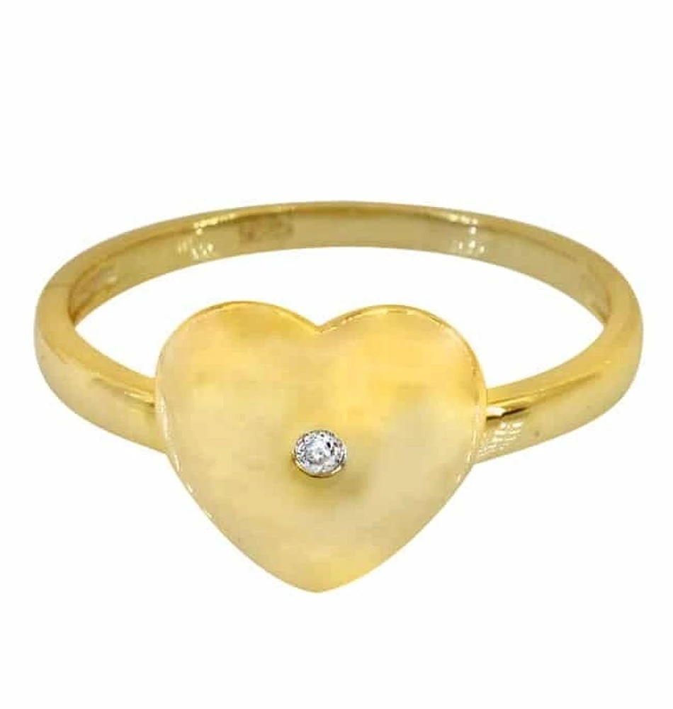 Sterling Silver With Gold, 11X10Mm Heart Ring Cubic Zirconia, 2mm Band