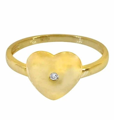 Sterling Silver With Gold, 11X10Mm Heart Ring Cubic Zirconia, 2mm Band